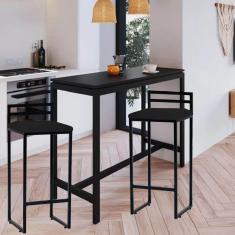 Imagem de Kit 02 Banqueta Alta Com Encosto Petra Balcão Bar Cozinha Bistrô Ferro Preto Corino Preto - Ahazzo Móveis