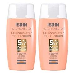 Imagem de Isdin Fusion Water 5 Stars Color Kit com 2 Unidades – Protetor Solar Facial com Cor FPS50 – 50ml – M-Unissex