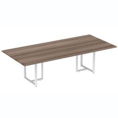 Imagem de Mesa De Reunião Retangular 260 X 120 Cm Pé Tubular Pe25 Em Mdp Walnut Base Branco