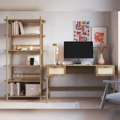 Imagem de Escrivaninha com 2 Gavetas 139 cm e Estante Pés em Madeira - Artesano 