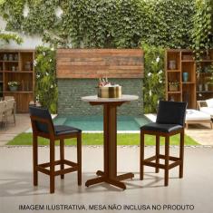 Imagem de Kit 2 Banquetas Alta Luxo Pérola com Encosto Estofada em Couro Pu Preto Madeira Maciça Imbuia