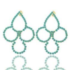 Imagem de Brinco De Strass Azul Turquesa Folheado A Ouro 18K