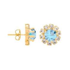 Imagem de Brinco Rommanel Banhado A Ouro 18k Flor De Cristais Branco E Azul Claro 523485