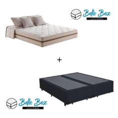 Imagem de Cama Box Queen Tecido Sintético Preto com Colchão Pillow Angel - Bello Box - Molas Ensacadas 62x158x198