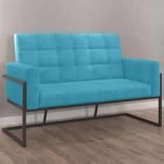 Imagem de Namoradeira Base de Ferro Decorativa Com 2 Lugares para Recepção (Tecido Suede, Azul Celeste)