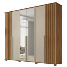 Imagem de Guarda Roupa Casal Com Espelho 6 Portas Amsterdã rv Móveis Cinamomo e Off White