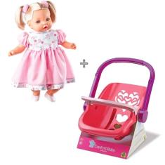 Imagem de Boneca Angelina Loira Fala 62 Frases mais bebe conforto passeio Kit