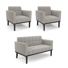 Imagem de Namoradeira 2 Poltronas Base Madeira Fixa Pto Elisa Bouclê Cinza D03 - D`Rossi