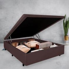 Imagem de Cama Box Baú Casal 138x188x40cm Suede Marrom com Pistão a Gás