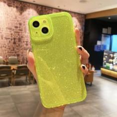 Imagem de Luxo brilhante glitter cor fluorescente caso de telefone para iphone 11 13 12 pro max x xs xr 7 8 plus macio volta cove, y, para iphone 13 pro
