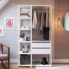 Imagem de Guarda Roupa Closet 2 Peças com 1 Cabideiro 2 Gavetas e 6 Nichos Easy Prodecor Branco