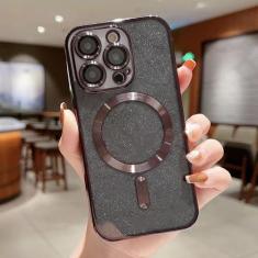 Imagem de Com protetor de lente capa de telefone galvanizada para iPhone 15 14 13 12 11 Pro Max para capa de glitter para carga sem fio, preta, para IPhone14ProMax