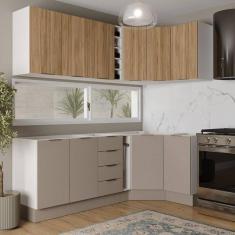 Imagem de Cozinha Modulada 8 Peças sem Tampo com Rodapé 4 Aéreos e 4 Balcões Ipanema Cabecasa Madeiramadeira Cinza Trama/Acácia