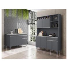 Imagem de Balcão De Pia Tatiane 120 Cm E Armário Cozinha Kit Alice Ambiente Cinz