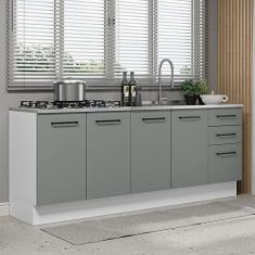 Imagem de Kit com 2 Balcões de Cozinha Madesa Agata 3 Gavetas 4 Portas (sem Tampo e Pia) - Branco/cinza