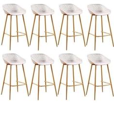 Imagem de Conjunto com 8 Banquetas Alta com Encosto e Apoio para Pés Clarice Nude