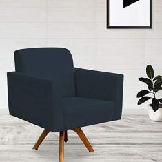 Imagem de Poltrona Decorativa Giratória Sala de Estar Base de Madeira Helô L02 Suede  Marinho - Lyam Decor