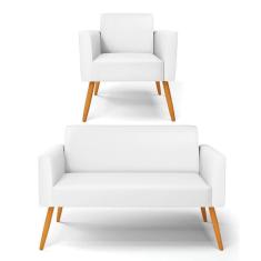 Imagem de Sofá Namoradeira Com Poltrona Pés Palito Castanho Marisa Corino Branco D03 - D`rossi