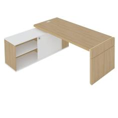 Imagem de Mesa Para Escritório Em L Com Tomada 2 Gavetas Carvalho branco