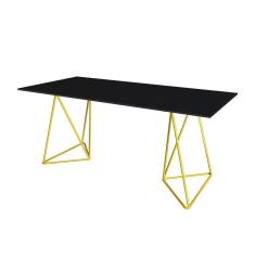 Imagem de Escrivaninha Bela Vista Cavalete Tampo Preto Base Ferro Amarelo - Cor: Preto