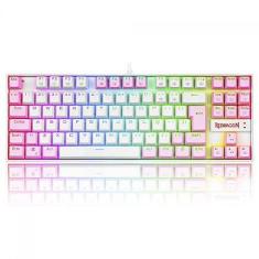 Imagem de TECLADO MECANICO GAMER RGB REDRAGON KUMARA BRANCO E ROSA COM SWITCH AZUL