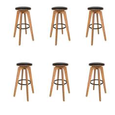 Imagem de Kit 6 Banquetas Decorativas Hetfield Pu Madeira C/apoio Para Os Pés Base Giratória G56 - Gran Belo