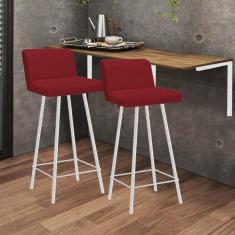 Imagem de Kit Mesa Suspensa de Parede Fixa MDF Caramelo + 2 Banquetas Lexi Ferro Branco Corino Vermelho - Ahazzo Móveis