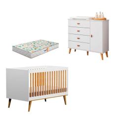Imagem de Berço Americano Ligia E Cômoda Infantil Duda Branco Acetinado Bétula Com Colchão Gazin Móveis