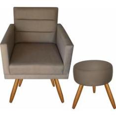 Imagem de Kit 1 Poltrona Luxo Decorativa Nina E Puff Suede Cappuccino