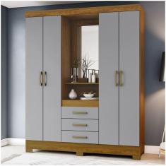 Imagem de Guarda Roupa Casal Espelho 04 Portas 03 Gavetas B24 Briz Nature Cinza