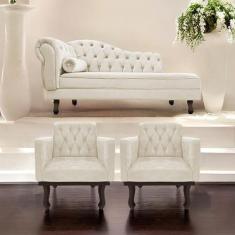 Imagem de Kit Diva Recamier Diana 130cm Lado Direito E 02 Poltronas Classic Sued