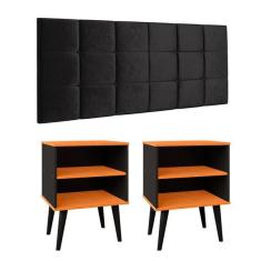 Imagem de Cabeceira Estofada Cama Box Queen 1,60 Kit 2 Mesinhas Nicho P