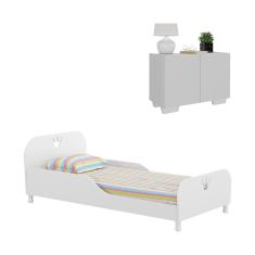 Imagem de Cama Solteiro 100% MDF com Colchão e Mesa de Cabeceira 2 Portas Multimóveis MP4186
