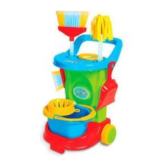Imagem de Carrinho De Limpeza Brinquedo + 3 Anos Verde 6 Acessórios Maral