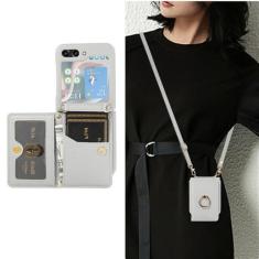 Imagem de Carteira Crossbody com porta-cartão, capa de telefone para Samsung Galaxy Z Flip 5 4 3 Flip5 Flip4 Flip3 5G, capa de couro PU, azul cinza, para Galaxy Z Flip5