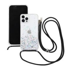 Imagem de ELTIIGO Capa com alça para iPhone 15 Pro Max com cordão transversal, brilhante, brilhante, brilhante, à prova de choque, com amortecedor de TPU macio, cordão ajustável no pescoço para meninas e