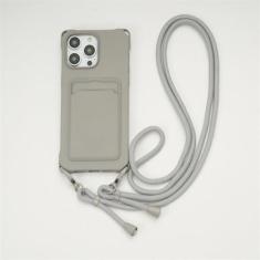 Imagem de Capa de cordão para iPhone 15 14 12 13 11 Pro Max Mini XS X XR 8 7 Plus Suporte para slot de cartão à prova de choque Capa de alça de colar crossbody, cinza, para iPhone 12 ProMax