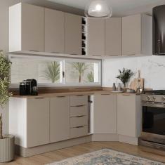 Imagem de Cozinha Modulada 8 Peças com Tampo com Rodapé 4 Aéreos e 4 Balcões Ipanema Cabecasa Madeiramadeira Cinza Trama