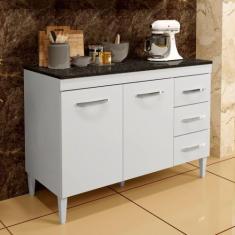 Imagem de Balcão De Cozinha Virtus Com Tampo Branco 3 Gavetas 2 Portas Kaiki Móv