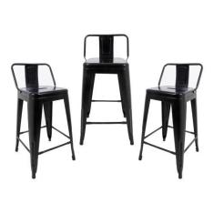 Imagem de Kit 3 Banquetas Tolix Médias com Encosto Pretas - Cadeiras INC