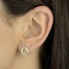 Imagem de Brinco coração com zircônia folheado a ouro 18K