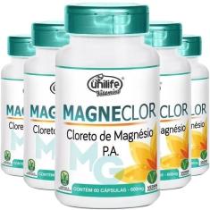 Imagem de Kit 5 Cloreto De Magnésio P.A Magneclor Unilife 120 Cápsulas