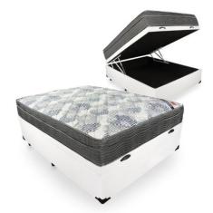 Imagem de Cama Box Baú Casal 138 Tecido Sintético Branco Com Colchão - D26 Ortob