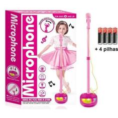 Imagem de Brinquedo Microfone Infantil Rosa Com Luzes E Pedestal - Happy Kids