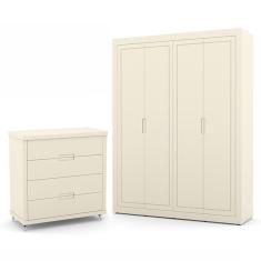 Imagem de Jogo De Quarto Infantil Com Guarda Roupa 4 Portas E Cômoda 4 Gavetas Tutto New Off White - Matic Móveis