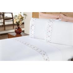 Imagem de Jogo De Cama Damasco Queen 04 Peças - Branco / Salmão - Enxovais Aquar