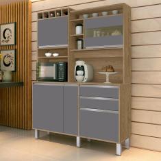 Imagem de Armário De Cozinha 5 Portas Com Gaveta Smart - Freijó Com Cinza - Vitamov