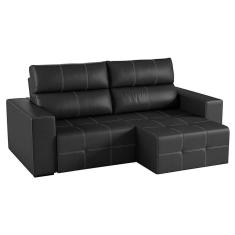 Imagem de sofá 3 lugares retrátil e reclinável roma couro preto 244 cm