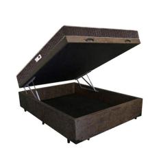 Imagem de Cama Box Baú Casal Colchão Molas Bonnel+Box Sintético Marrom 138x188x59