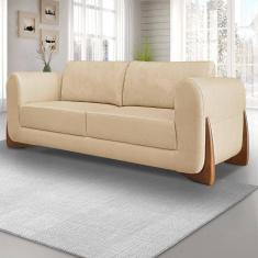 Imagem de Sofá 2 Lugares Luxo Linho 1,60m Pés Em Madeira De Jequitibá - Dourado Dourado